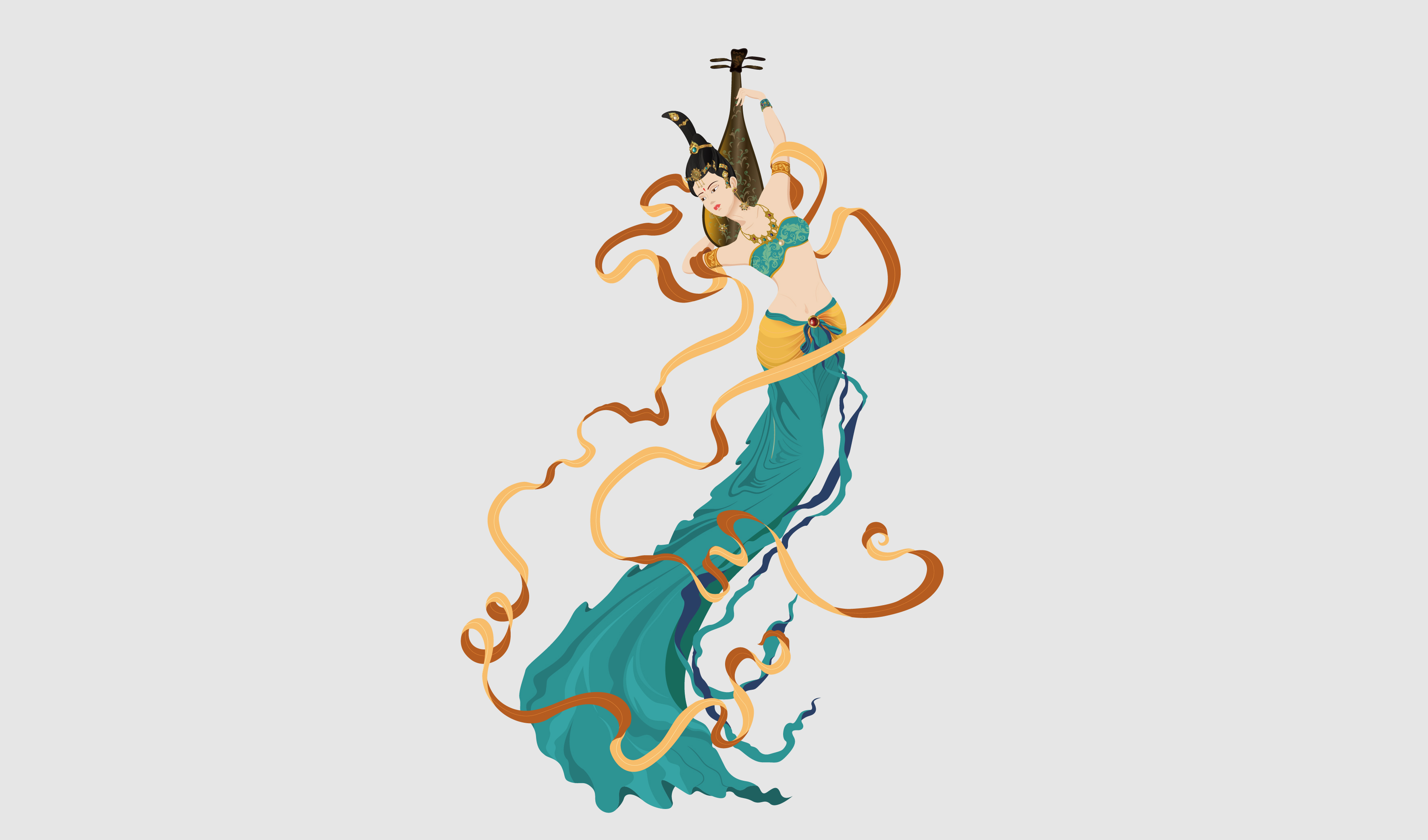 敦煌壁画飞天 传统纹样 现代设计插画矢量图